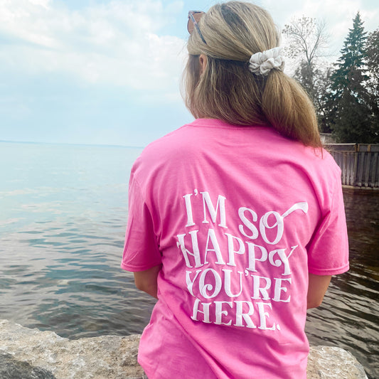 Happy You're Here Puff Tee - Pink