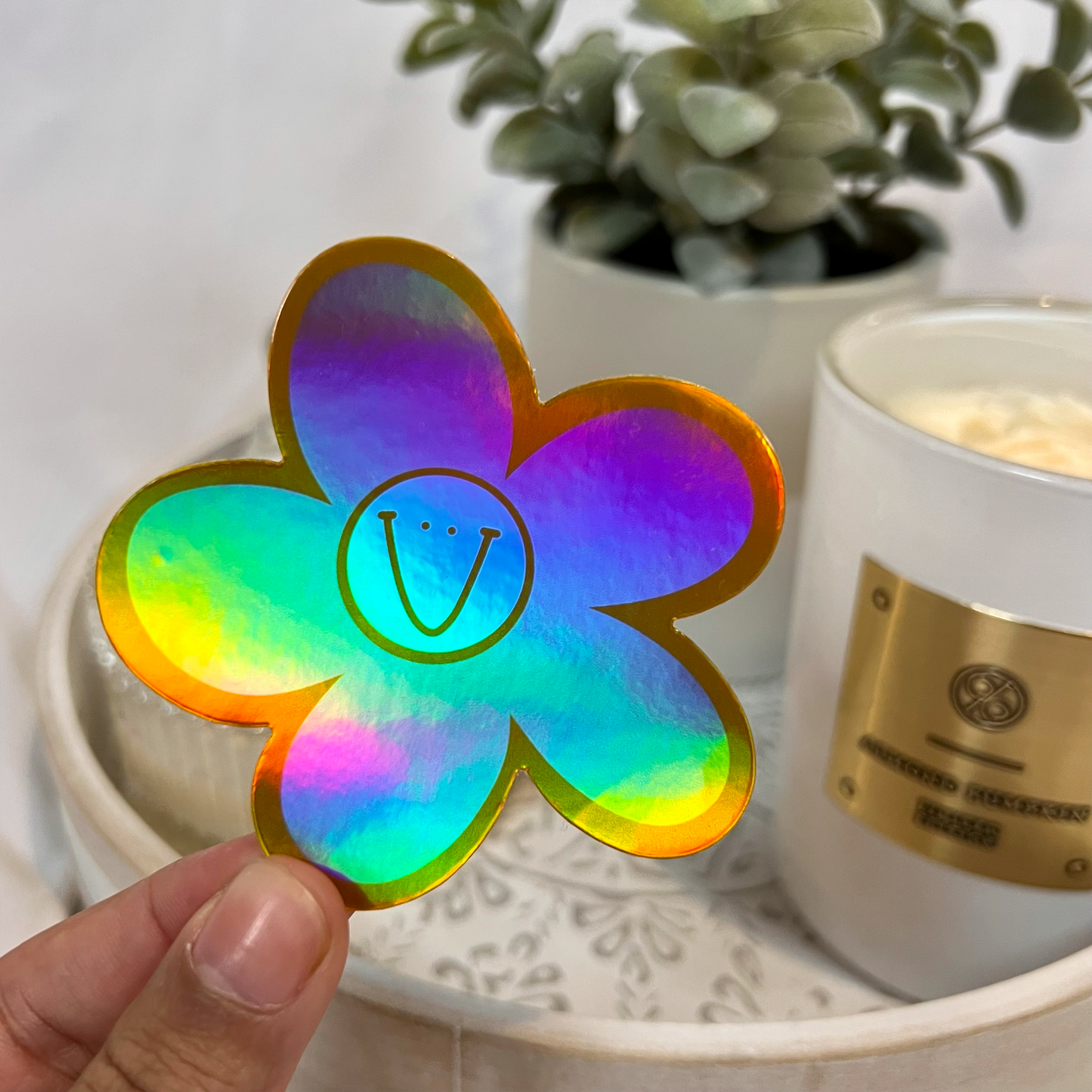 Holographic Smiley Daisy Sticker