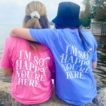 Happy You're Here Puff Tee - Pink