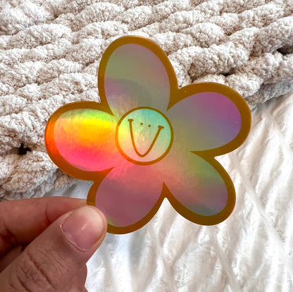 Holographic Smiley Daisy Sticker